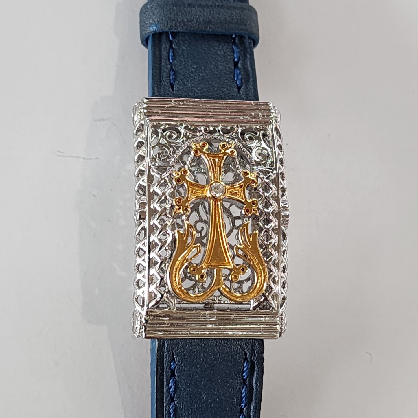"Haroutun" Blue Leather Cross Bracelet