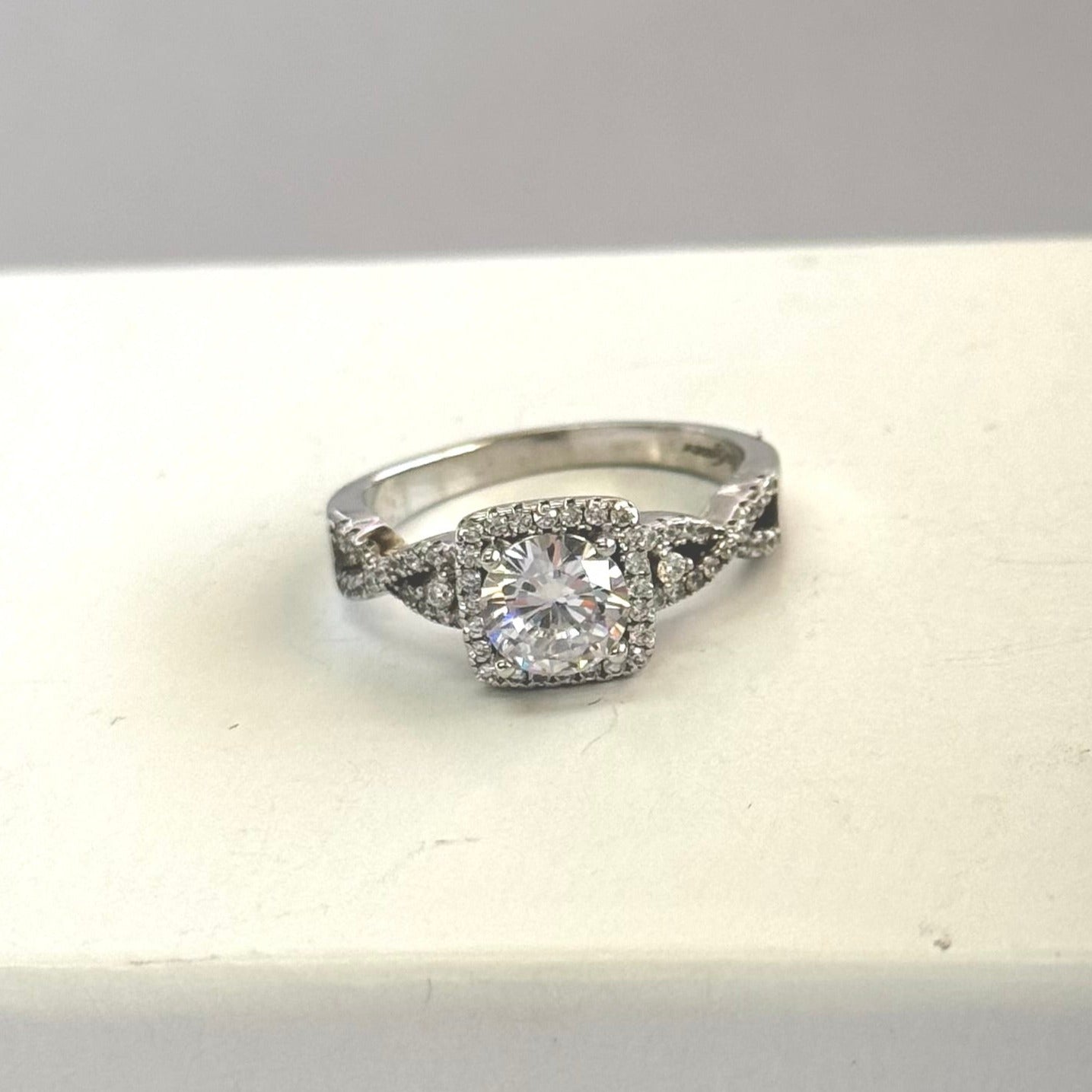 Circle Cubic Zirconia Ring with square halo #248