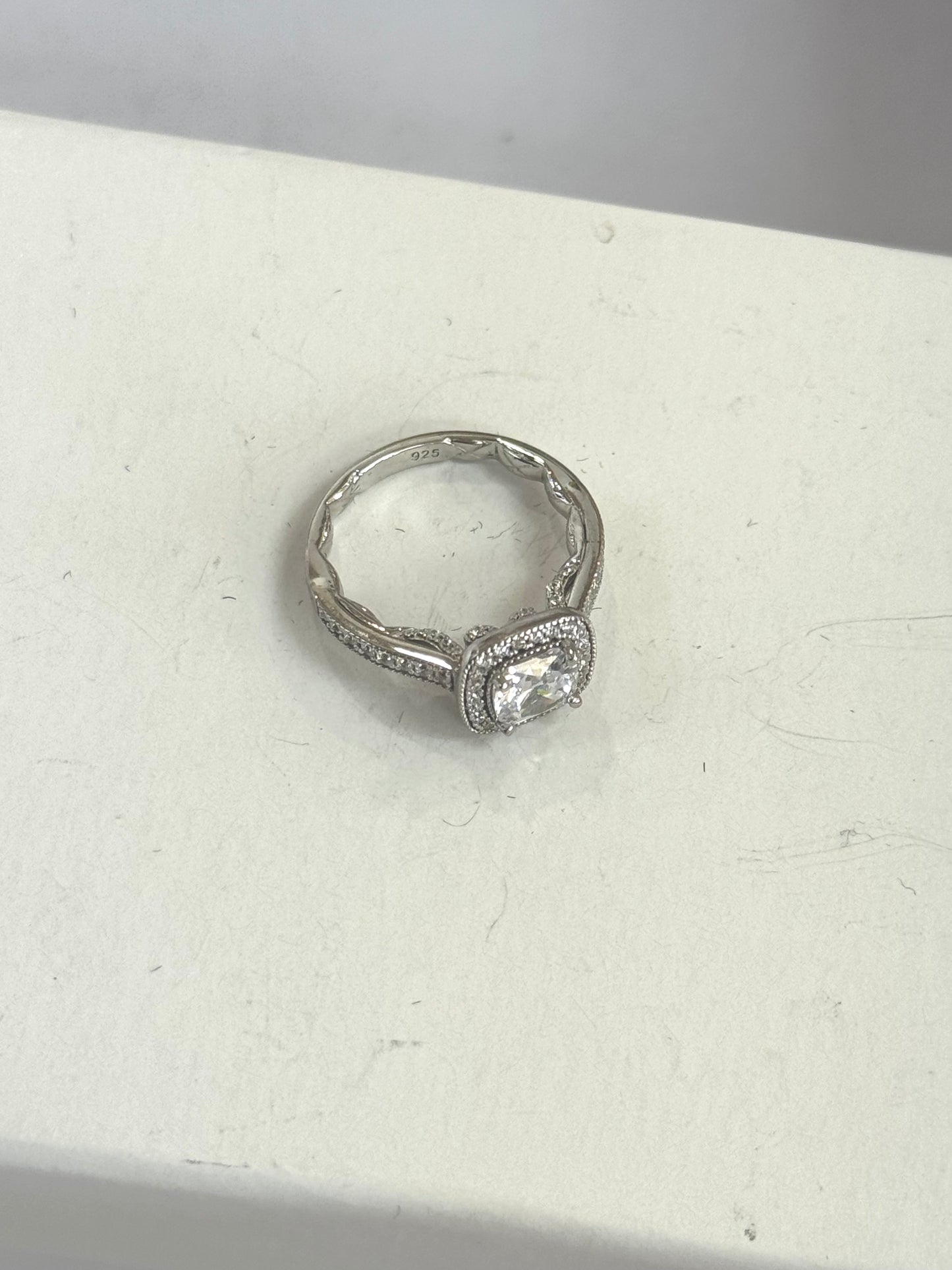 Square Cubic Zirconia Ring with halo