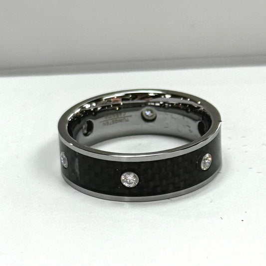 Men's Silver and Black ring with stones #341