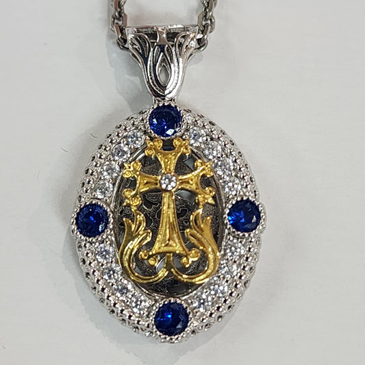 "Talar" Oval blue stone cross pendant