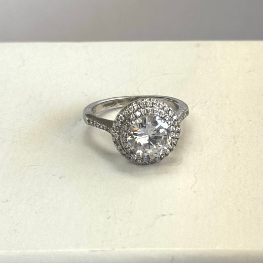 Circle Cut Cubic Zirconia Ring with double halo #336