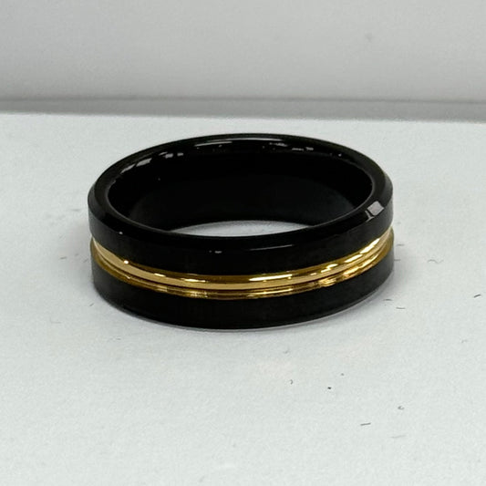 Men's Black and Gold Ring #311