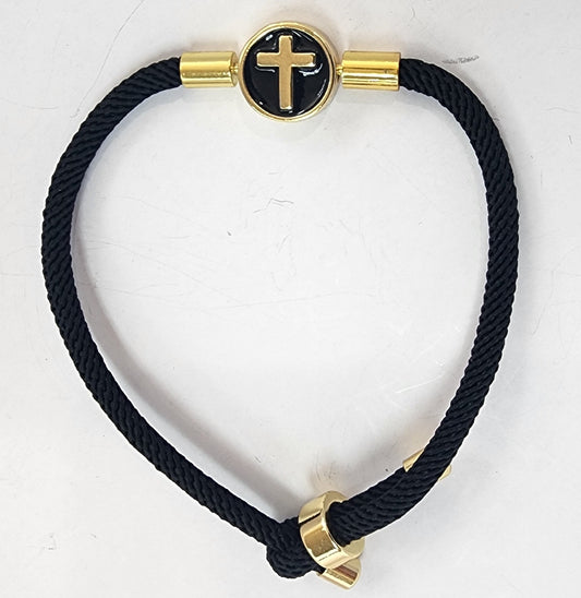 Rope Bracelet with Small Cross Pendant